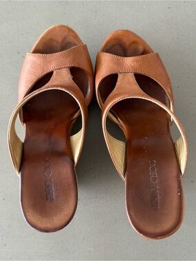 Jimmy Choo Tan Leather Open-Back Mules